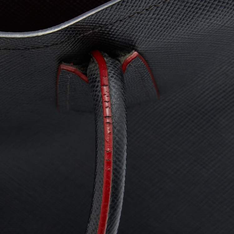 Pre Owned Prada Black Saffiano Cuir Leather Medium Double Handle Tote