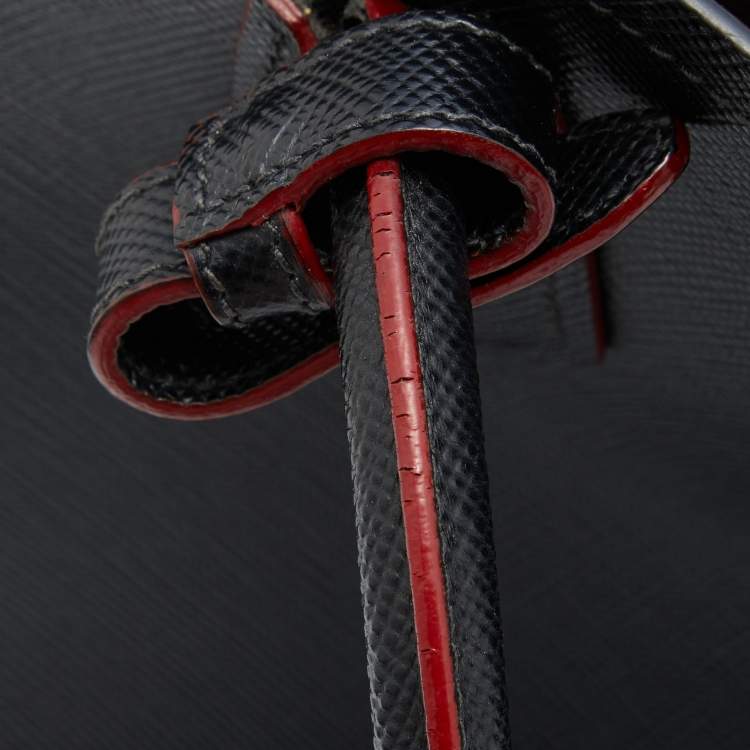 Pre Owned Prada Black Saffiano Cuir Leather Medium Double Handle Tote