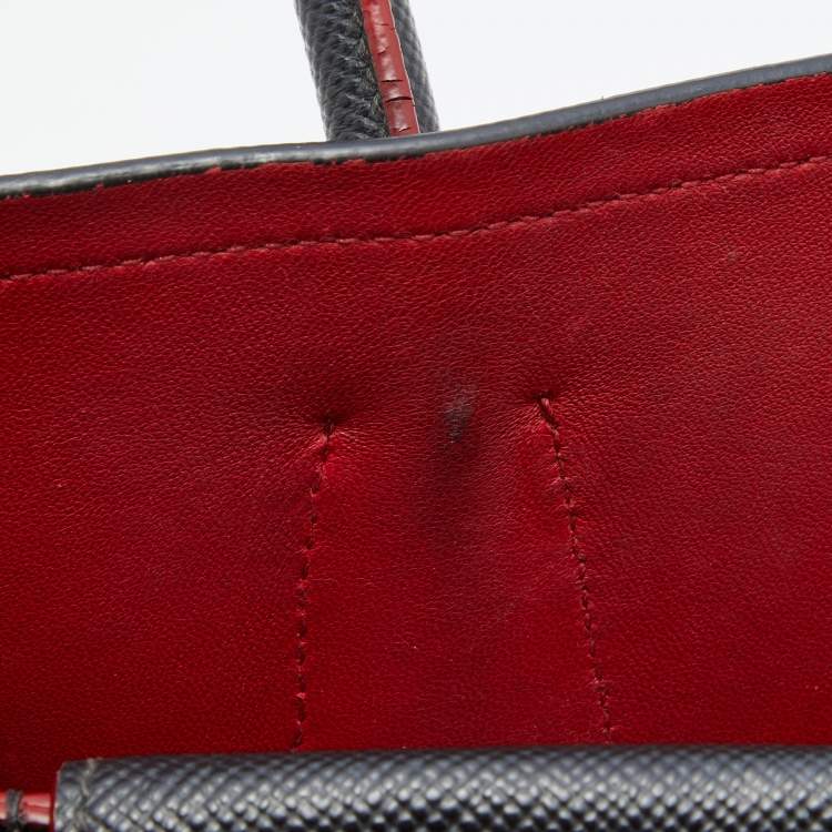 Pre Owned Prada Black Saffiano Cuir Leather Medium Double Handle Tote