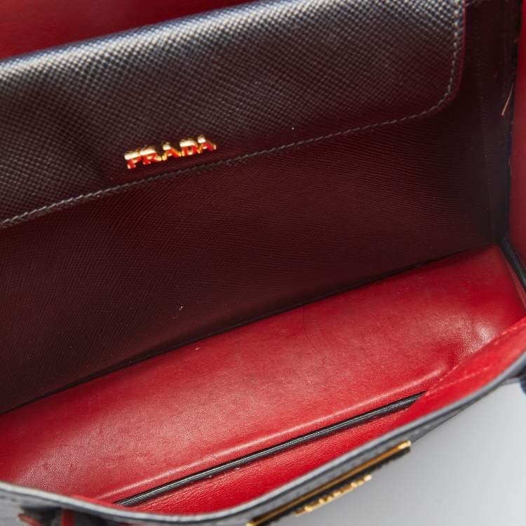 Pre Owned Prada Black Saffiano Cuir Leather Medium Double Handle Tote