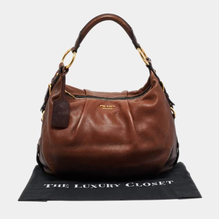 Pre Owned Prada Brown Ombre Deer Skin Leather Hobo