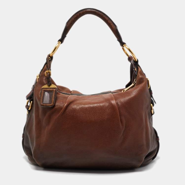 Pre Owned Prada Brown Ombre Deer Skin Leather Hobo