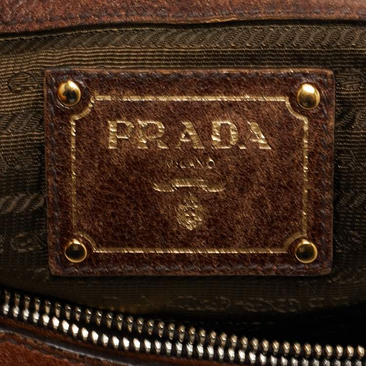 Pre Owned Prada Brown Ombre Deer Skin Leather Hobo