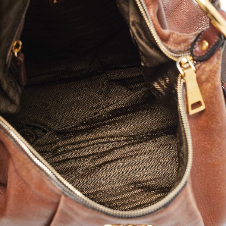 Pre Owned Prada Brown Ombre Deer Skin Leather Hobo