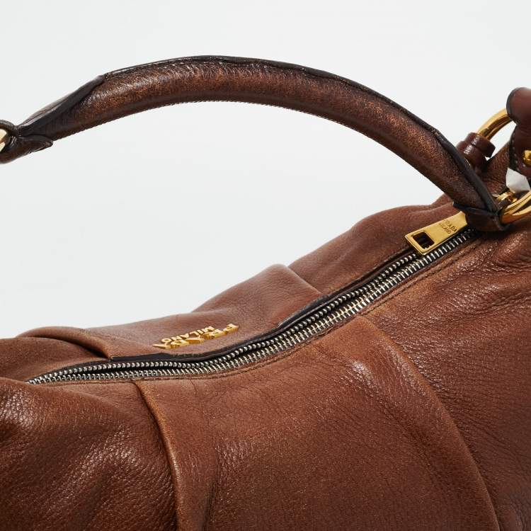Pre Owned Prada Brown Ombre Deer Skin Leather Hobo