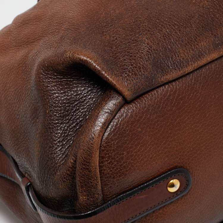 Pre Owned Prada Brown Ombre Deer Skin Leather Hobo