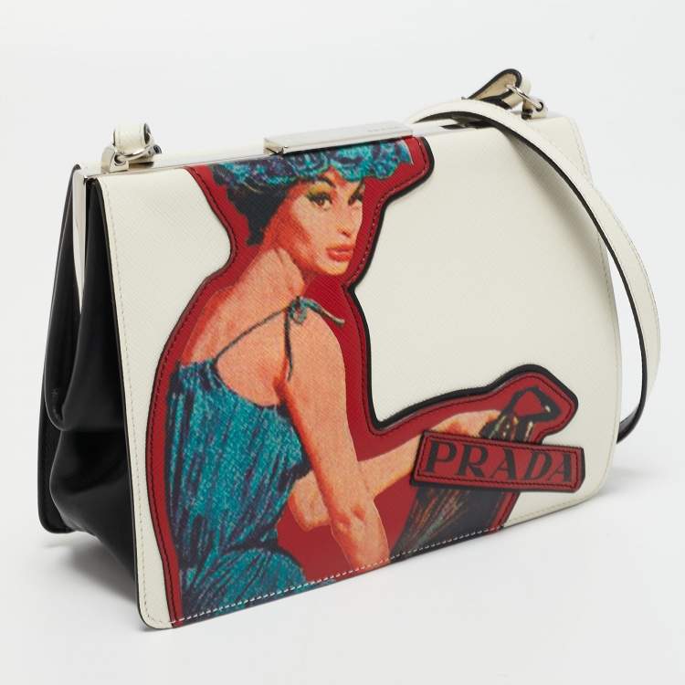Pre Owned Prada Multicolor Saffiano Leather Patched Frame Crossbody Bag