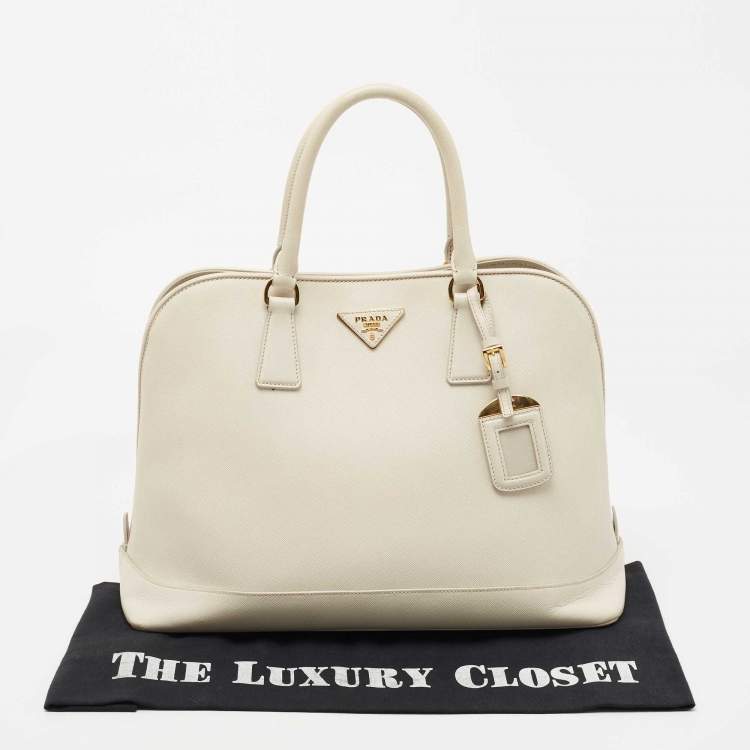 Pre Owned Prada Ivory Saffiano Leather Large Promenade Bag