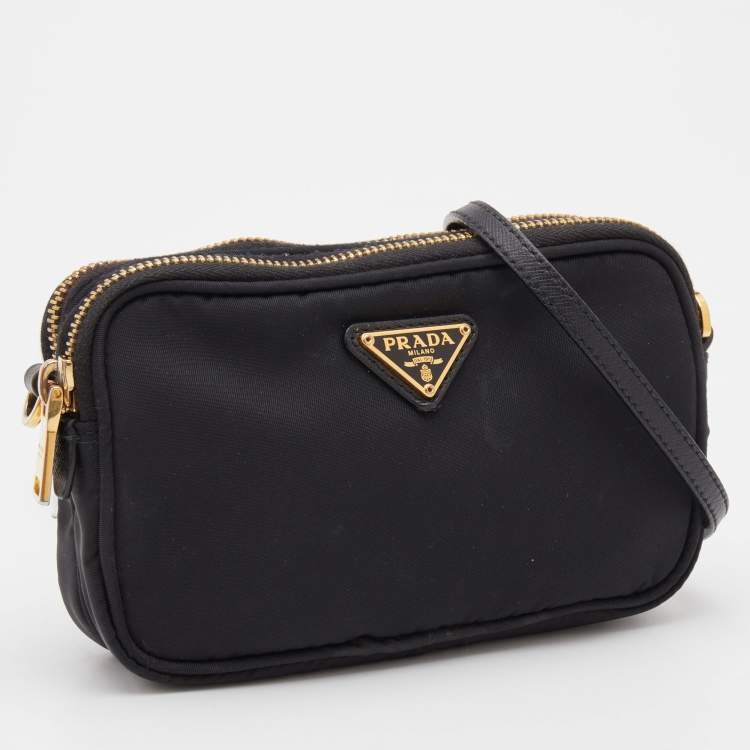 Pre Owned Prada Black Nylon and Leather Tessuto Shoulder Bag