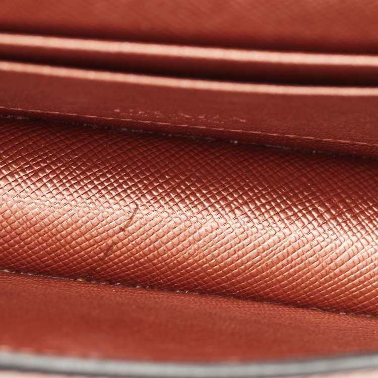 Pre Owned Prada Metallic Rose Gold Saffiano Lux Leather Chain Wallet