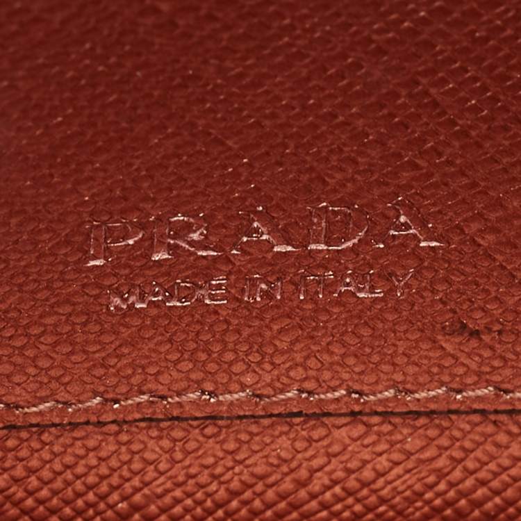 Pre Owned Prada Metallic Rose Gold Saffiano Lux Leather Chain Wallet