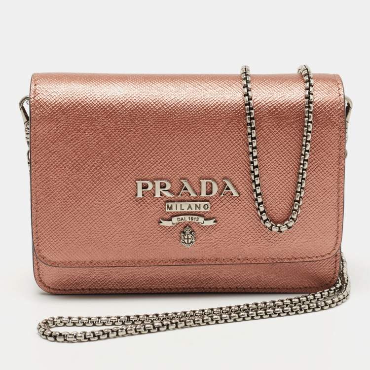 Prada, Bags, Authentic Prada Black Woc Saffiano Chain Wallet