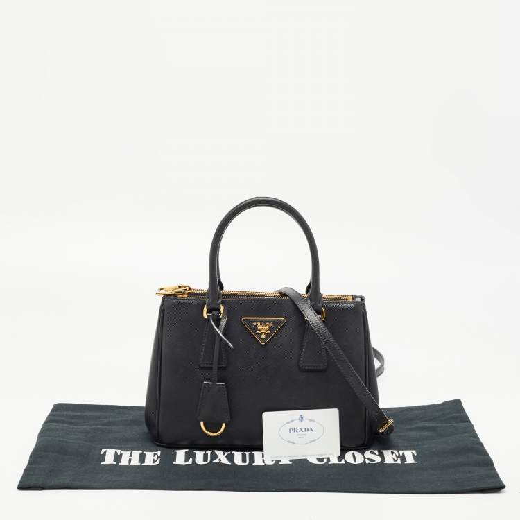 Pre Owned Prada Black Saffiano Lux Leather Small Double Zip Tote 