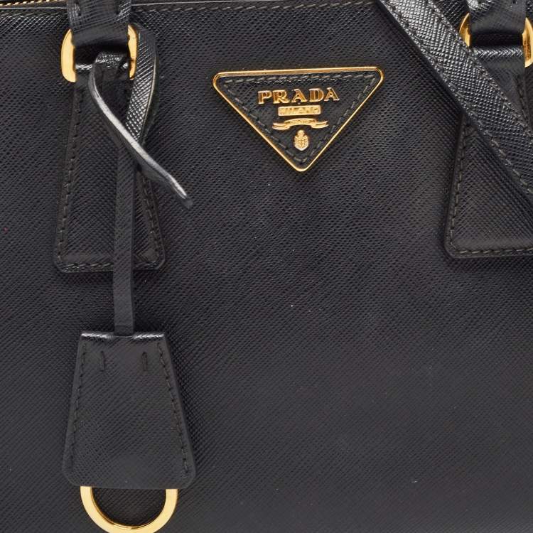 Pre Owned Prada Black Saffiano Lux Leather Small Double Zip Tote 