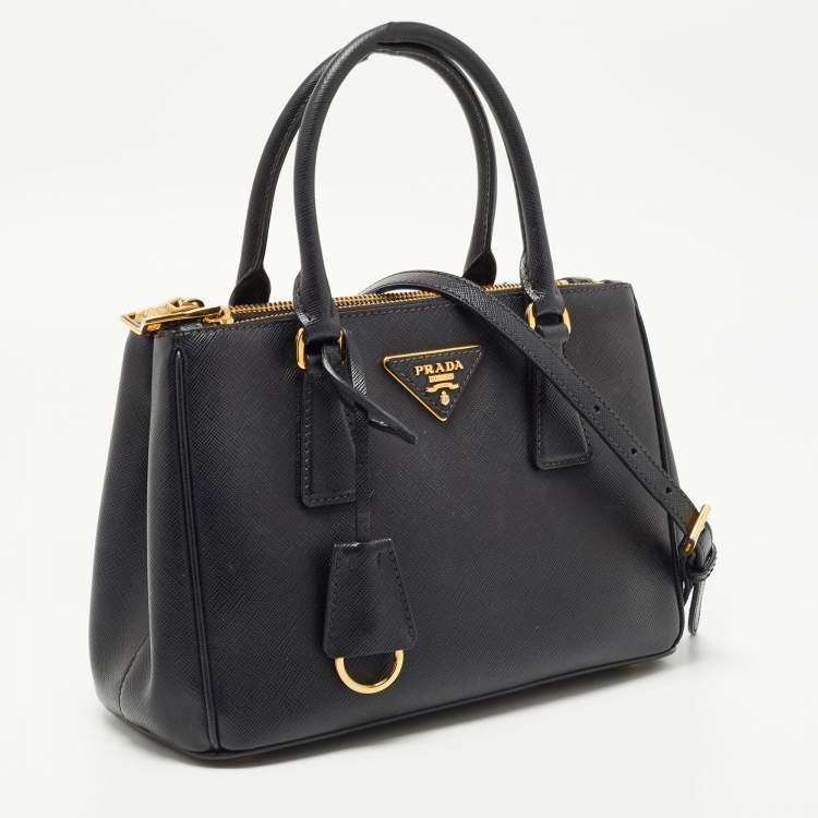 Pre Owned Prada Black Saffiano Lux Leather Small Double Zip Tote 