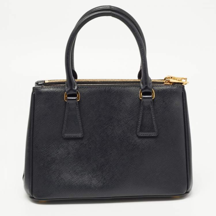 Pre Owned Prada Black Saffiano Lux Leather Small Double Zip Tote 