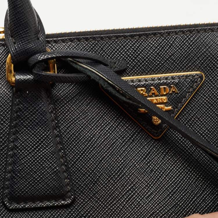 Pre Owned Prada Black Saffiano Lux Leather Small Double Zip Tote 