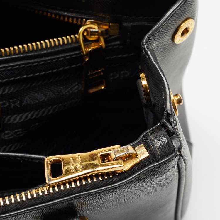 Pre Owned Prada Black Saffiano Lux Leather Small Double Zip Tote 