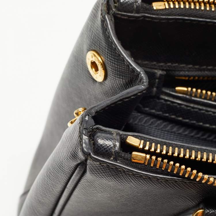 Pre Owned Prada Black Saffiano Lux Leather Small Double Zip Tote 