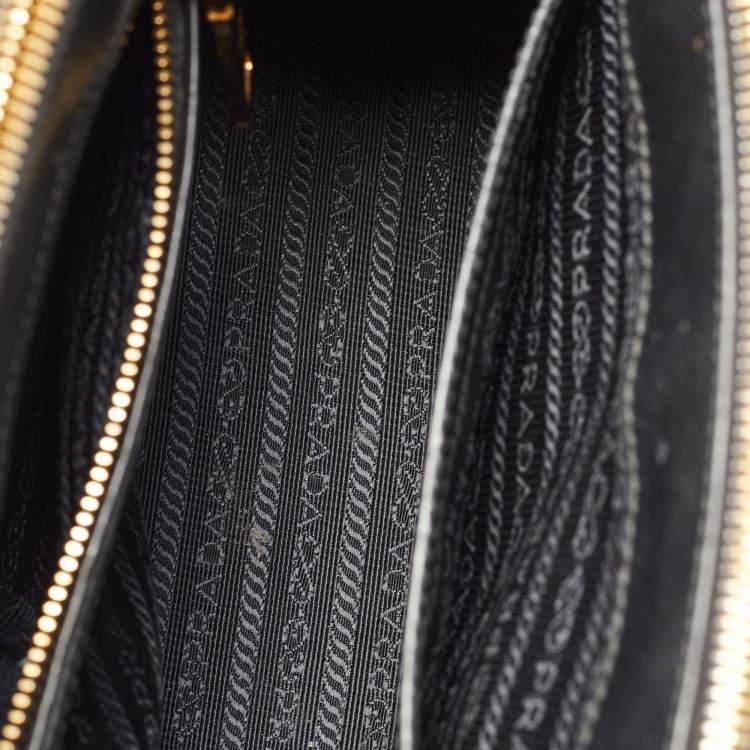 Pre Owned Prada Black Saffiano Lux Leather Small Double Zip Tote 
