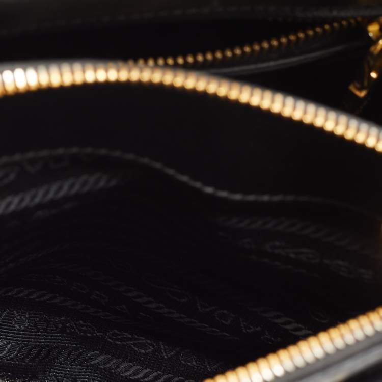 Pre Owned Prada Black Saffiano Lux Leather Small Double Zip Tote 