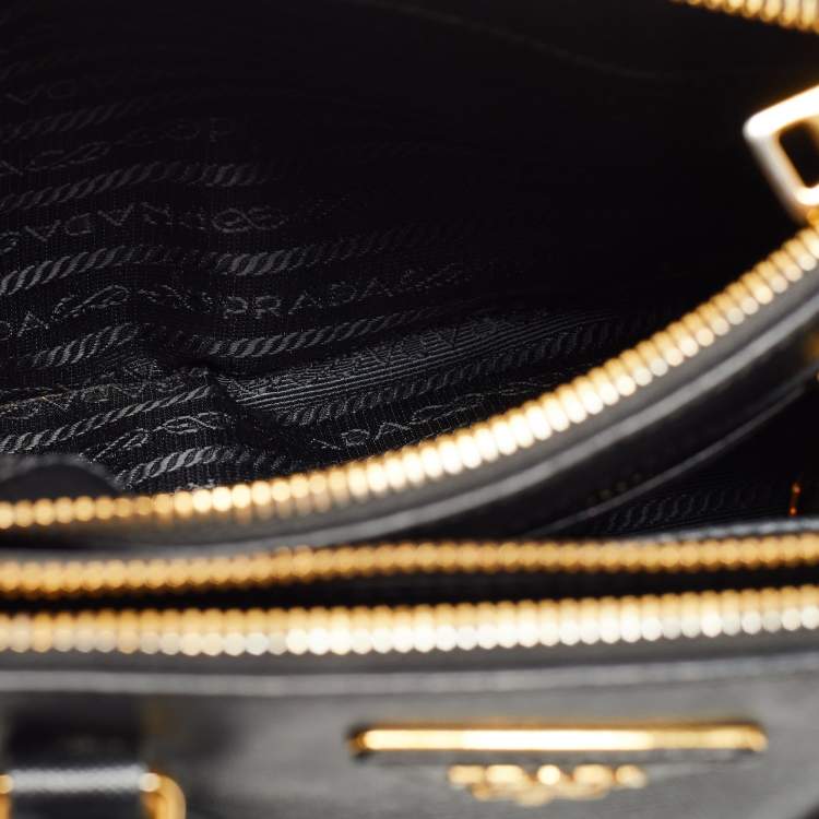 Pre Owned Prada Black Saffiano Lux Leather Small Double Zip Tote 