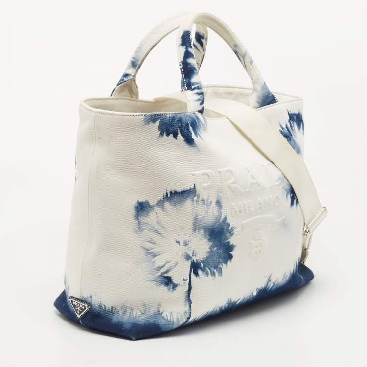 Pre Owned Prada Drill Floral Print Canvas Shopper Tote