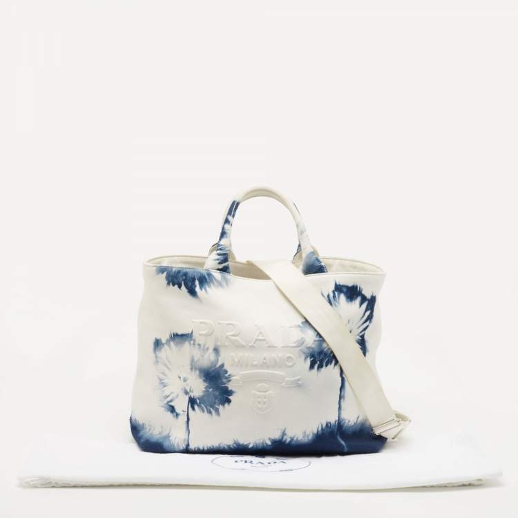 Pre Owned Prada Drill Floral Print Canvas Shopper Tote