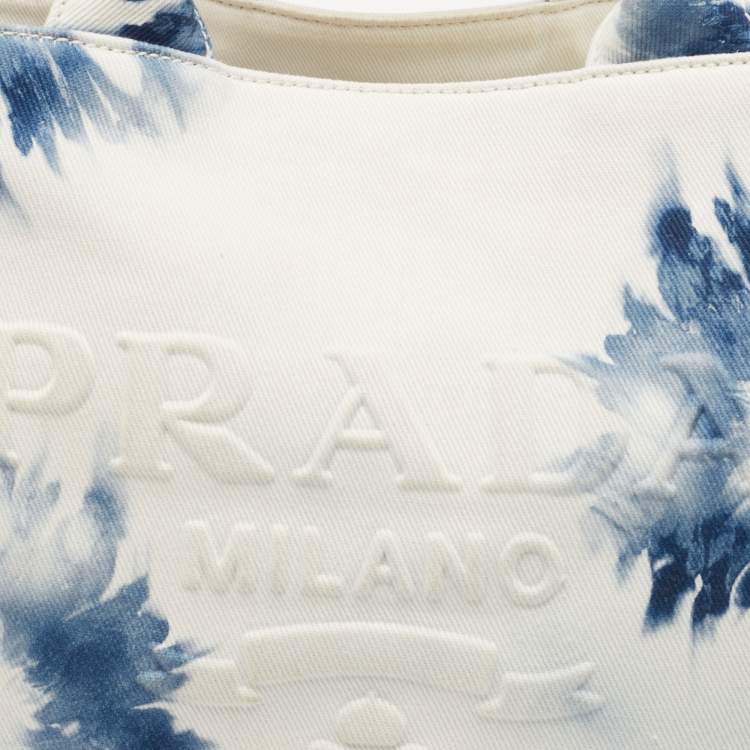 Pre Owned Prada Drill Floral Print Canvas Shopper Tote