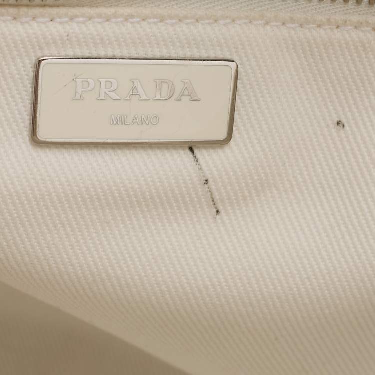Pre Owned Prada Drill Floral Print Canvas Shopper Tote