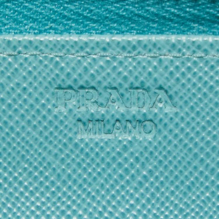 Pre Owned Prada Turquoise Saffiano Lux Leather Zip Around Continental Wallet