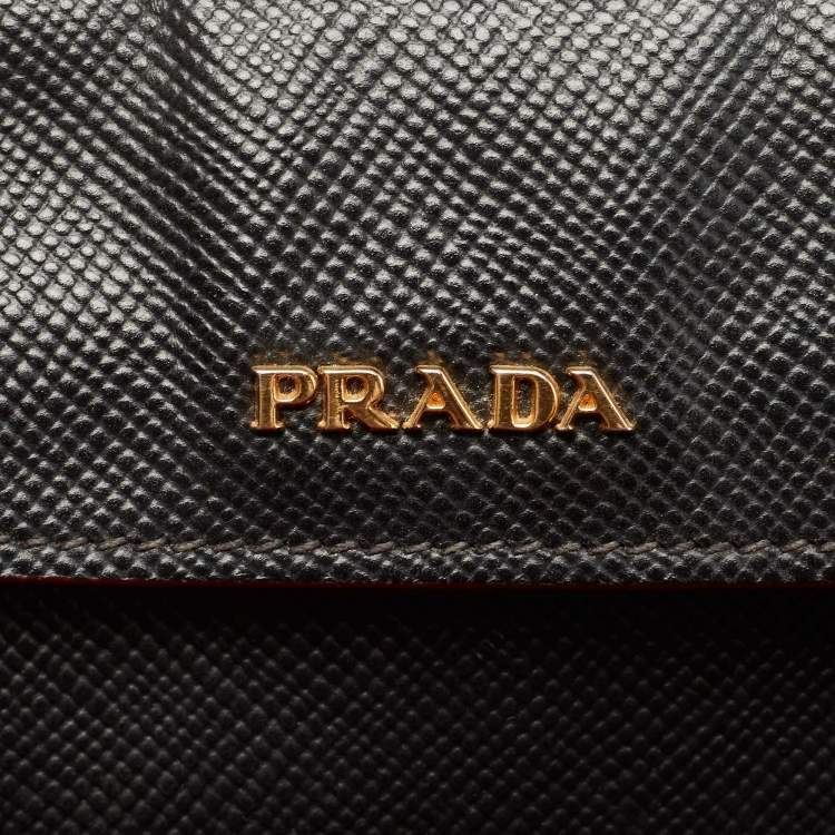 Pre Owned Prada Black Saffiano Cuir Leather Large Double Handle Tote