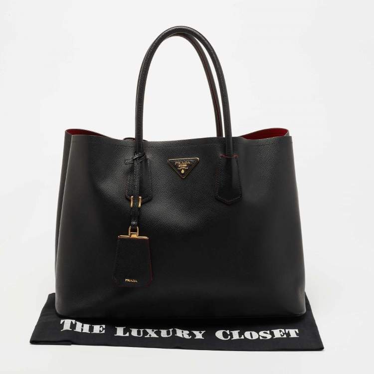 Pre Owned Prada Black Saffiano Cuir Leather Large Double Handle Tote