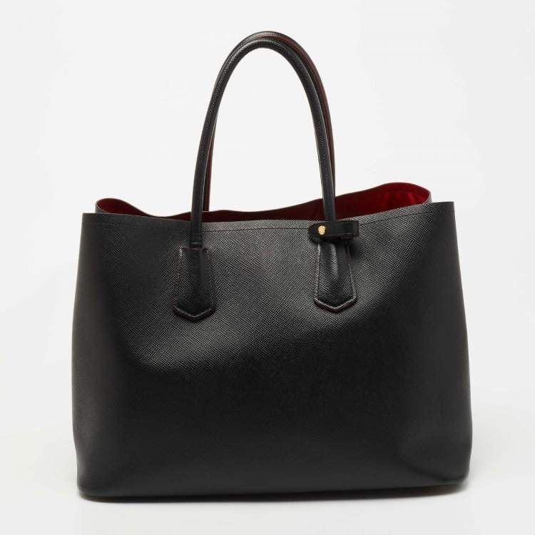 Pre Owned Prada Black Saffiano Cuir Leather Large Double Handle Tote