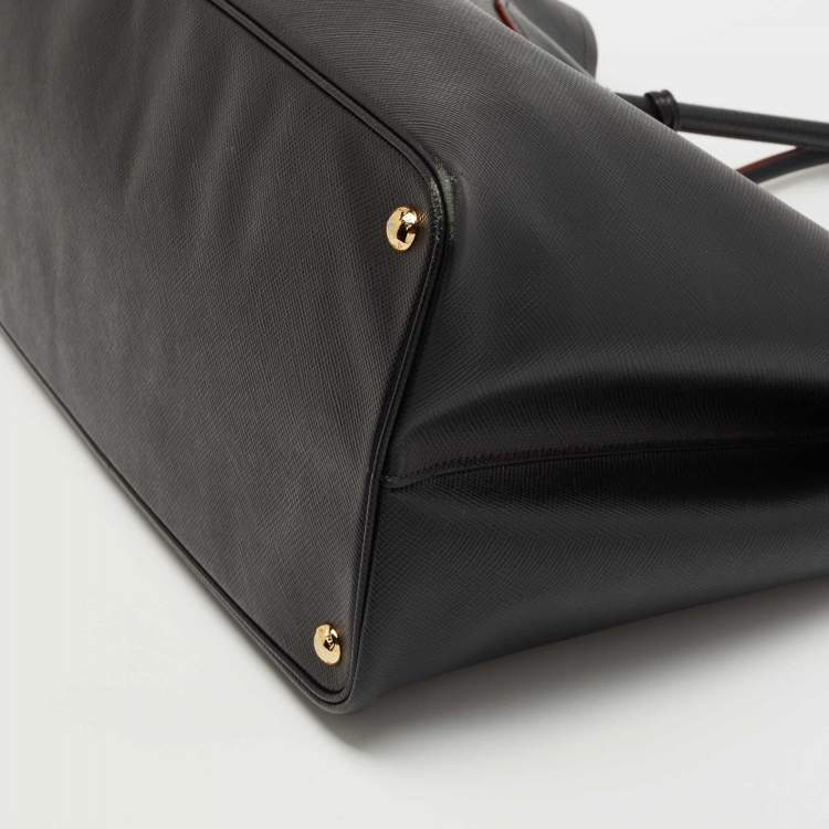 Pre Owned Prada Black Saffiano Cuir Leather Large Double Handle Tote