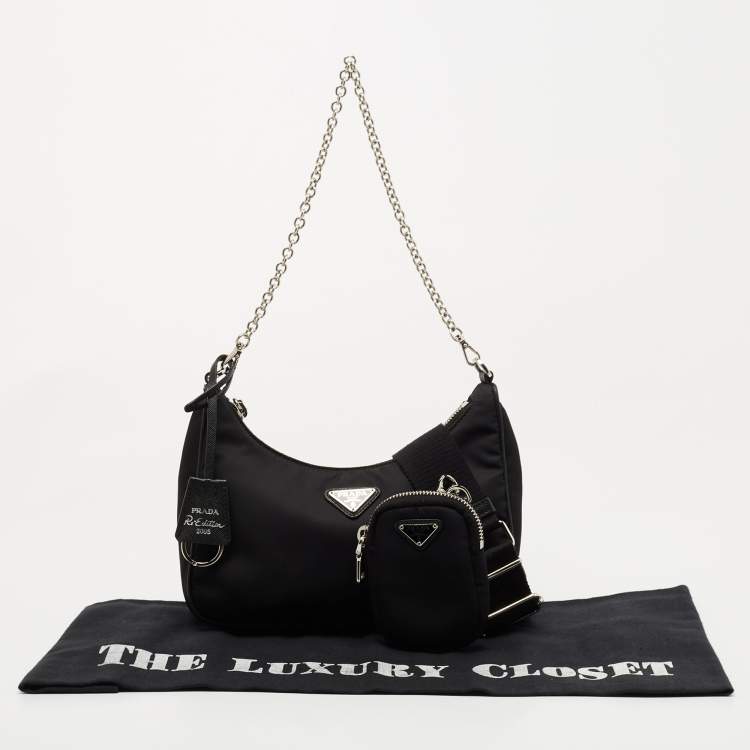Pre Owned Prada Black Nylon Re-Edition 2005 Shoulder Bag