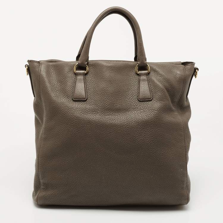 Pre Owned Prada Grey Vitello Daino Leather Shopper Tote