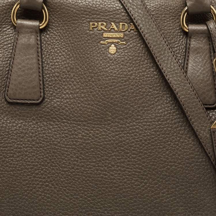 Pre Owned Prada Grey Vitello Daino Leather Shopper Tote