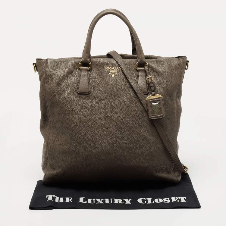 Pre Owned Prada Grey Vitello Daino Leather Shopper Tote