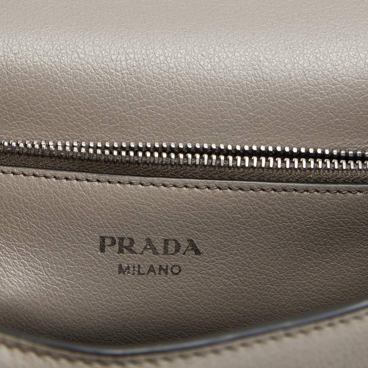 Pre Owned Prada Grey Glace Leather Studded Sound Top Handle Bag
