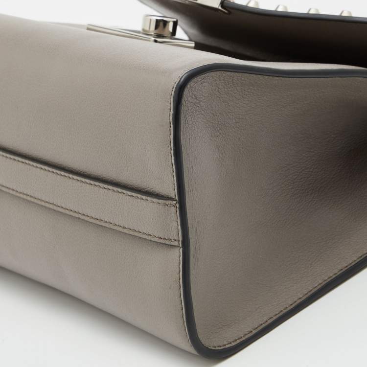 Pre Owned Prada Grey Glace Leather Studded Sound Top Handle Bag