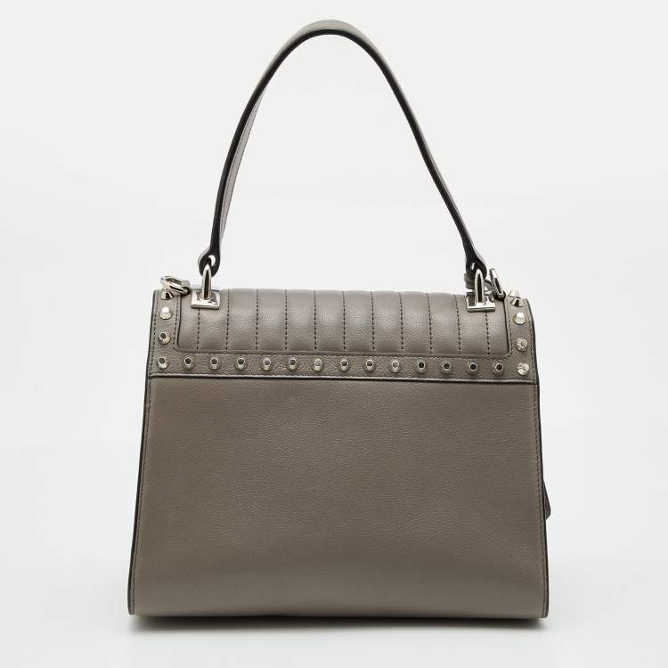 Pre Owned Prada Grey Glace Leather Studded Sound Top Handle Bag