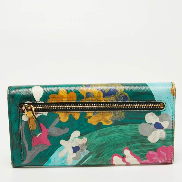 Pre Owned Prada Multicolor Printed Saffiano Leather Continental Flap Wallet