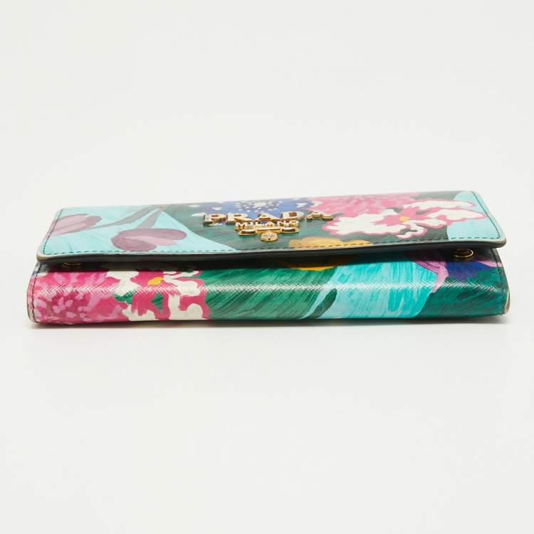 Pre Owned Prada Multicolor Printed Saffiano Leather Continental Flap Wallet