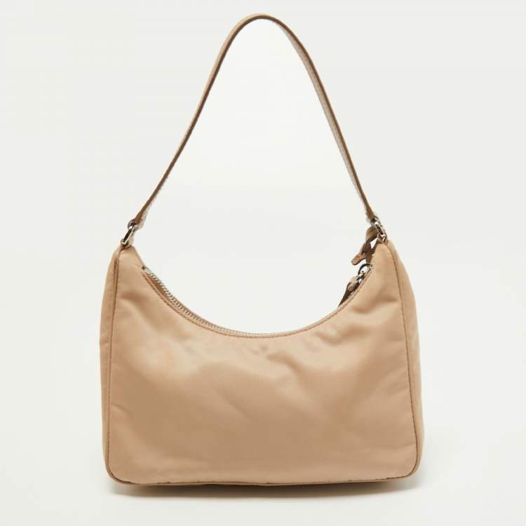 Pre Owned Prada Beige Nylon and Saffiano Leather Mini Re-Edition Bag