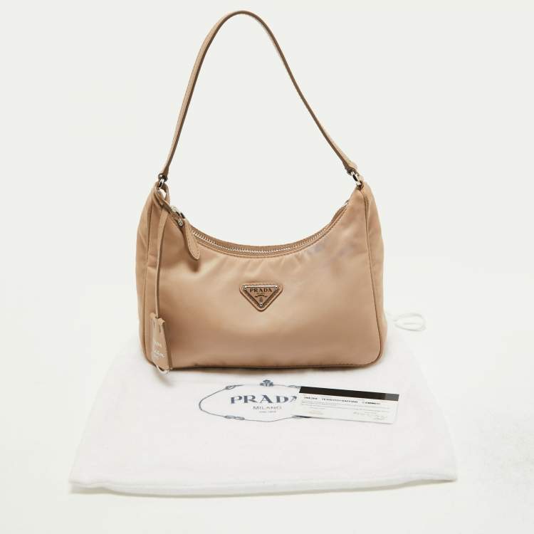 Pre Owned Prada Beige Nylon and Saffiano Leather Mini Re-Edition Bag
