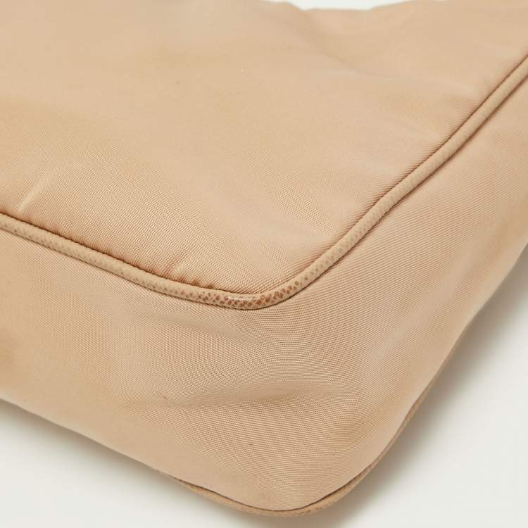 Pre Owned Prada Beige Nylon and Saffiano Leather Mini Re-Edition Bag