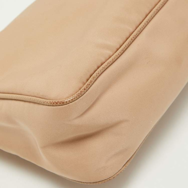 Pre Owned Prada Beige Nylon and Saffiano Leather Mini Re-Edition Bag