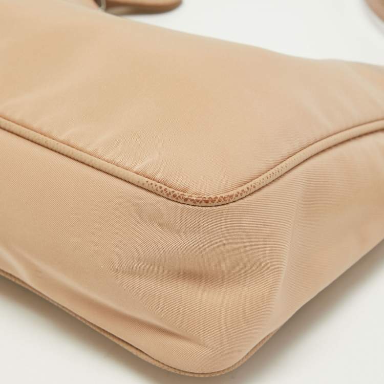 Pre Owned Prada Beige Nylon and Saffiano Leather Mini Re-Edition Bag