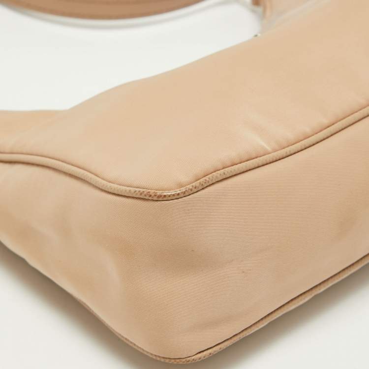 Pre Owned Prada Beige Nylon and Saffiano Leather Mini Re-Edition Bag